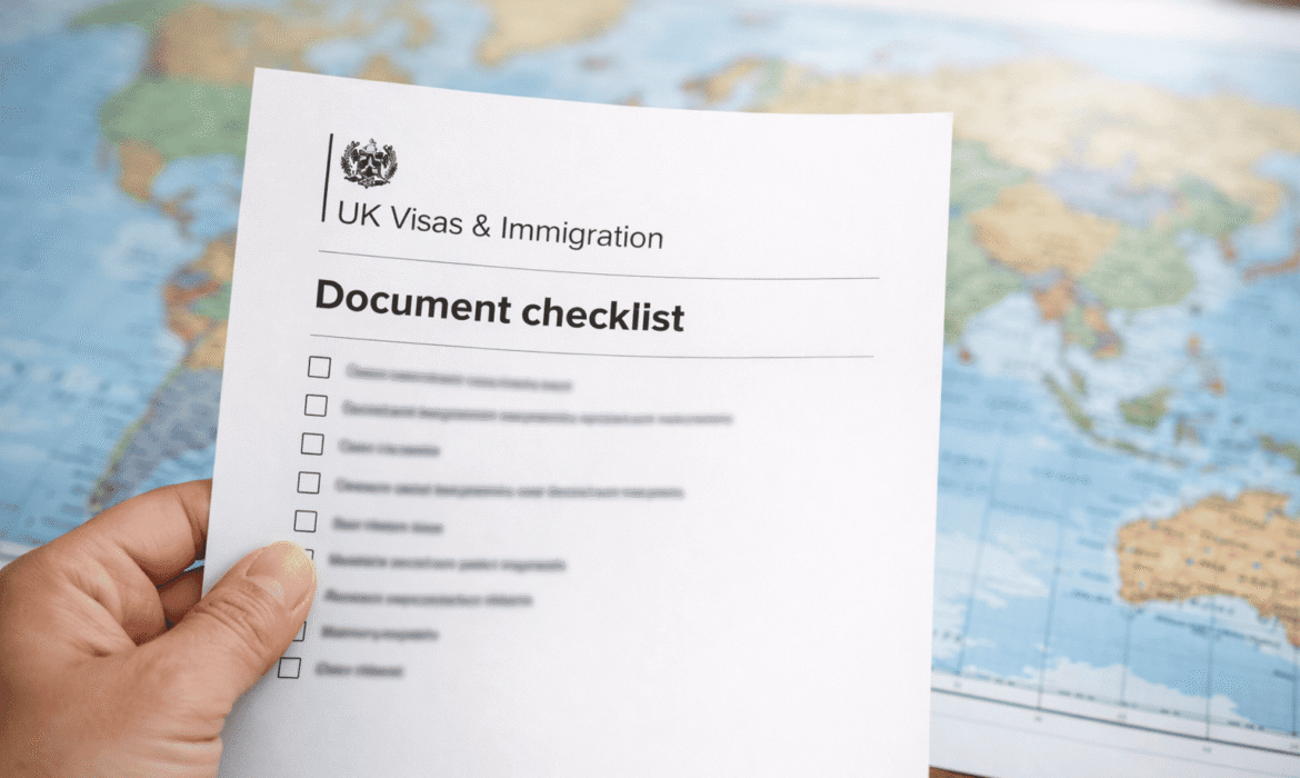 Close up of document checklist for visa application
