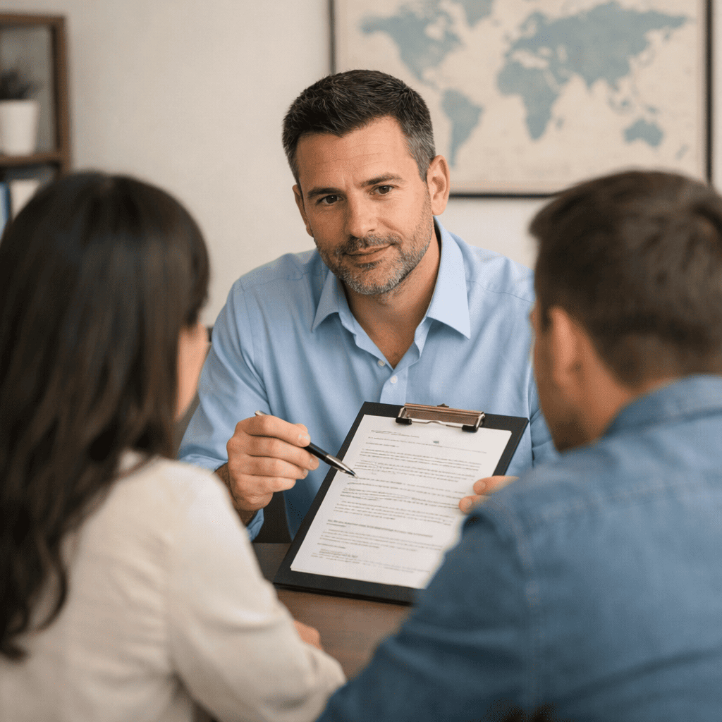 Immigration solicitor having consultation with couple regarding separation