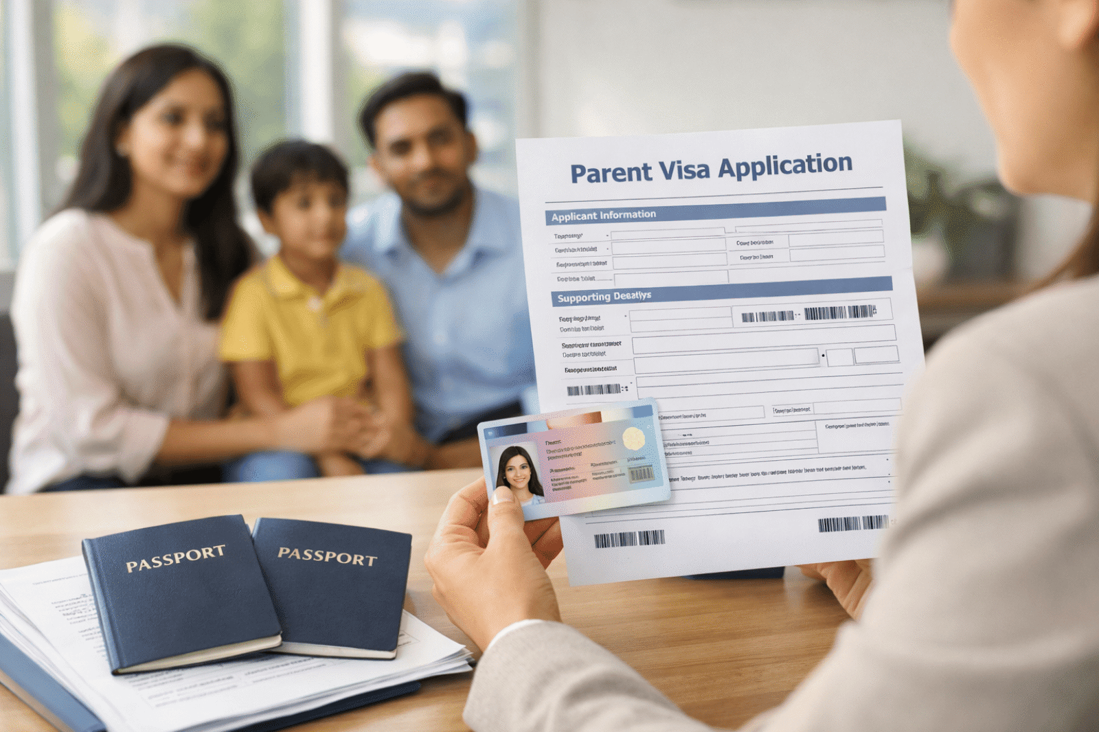 indian family holding child with uk visa application
